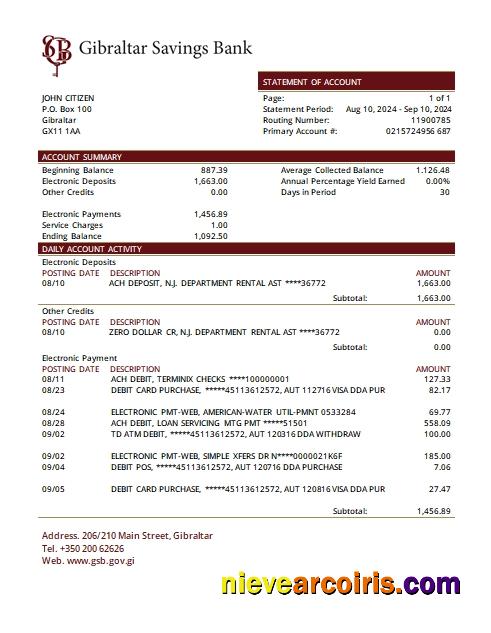Gibraltar Savings Bank statement scr
